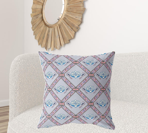 Homeroots 28" X 28" Gray And Pink Blown Seam Geometric Indoor Outdoor Throw Pillow   418061