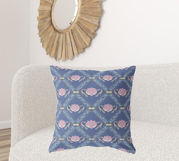 Homeroots 26" X 26" Purple And Pink Blown Seam Geometric Indoor Outdoor Throw Pillow   418085