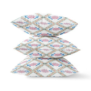 Homeroots 26" X 26" White And Gray Blown Seam Geometric Indoor Outdoor Throw Pillow   418090