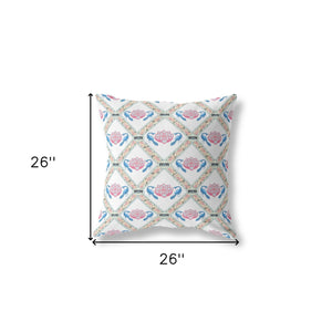 Homeroots 26" X 26" White And Gray Blown Seam Geometric Indoor Outdoor Throw Pillow   418090