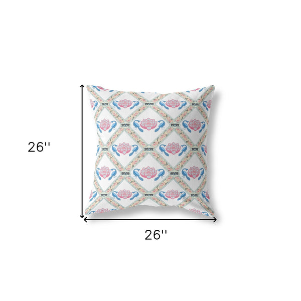 Homeroots 26" X 26" White And Gray Blown Seam Geometric Indoor Outdoor Throw Pillow   418090