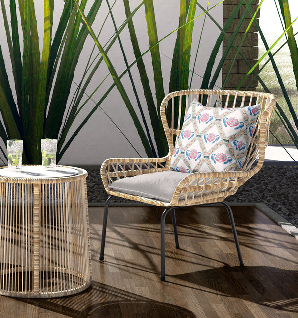 Homeroots 28" X 28" White And Gray Blown Seam Geometric Indoor Outdoor Throw Pillow   418091