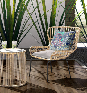 Homeroots 26" X 26" Blue And Yellow Blown Seam Geometric Indoor Outdoor Throw Pillow   418095