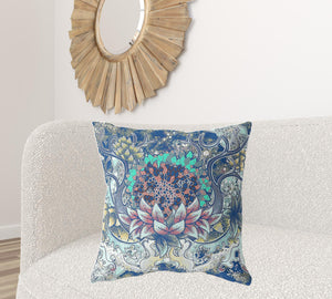 Homeroots 26" X 26" Blue And Yellow Blown Seam Geometric Indoor Outdoor Throw Pillow   418095