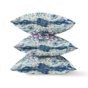 Homeroots 28" X 28" Blue And Yellow Blown Seam Geometric Indoor Outdoor Throw Pillow   418096