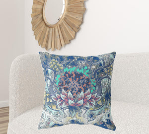 Homeroots 28" X 28" Blue And Yellow Blown Seam Geometric Indoor Outdoor Throw Pillow   418096