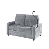 English Elm 53.9" Modern Loveseat Pull-Out Sofa Bed With Adjustable Backrest, Two Cup Holders , A Phone Holder, Three Charging Ports and Side Storage Pockets For Living Room, Grey