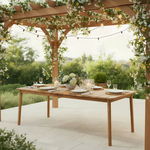 English Elm Visola Solid Acacia Outdoor Dining Table Seats 8 Teak Finish Patio Garden N775P367562T