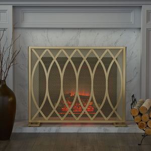 English Elm Christopher Knight Home® - FIRE Screen Junior Modern Single Panel Iron Fireplace Screen Gold Finish — Protective Mesh, Chic Accent and Easy Assembly (39.75" W) 65181.00GLD