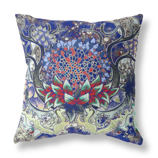 Homeroots 28" X 28" Electric Blue And Blue Blown Seam Geometric Indoor Outdoor Throw Pillow   418111