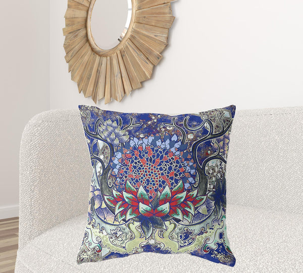 Homeroots 28" X 28" Electric Blue And Blue Blown Seam Geometric Indoor Outdoor Throw Pillow   418111