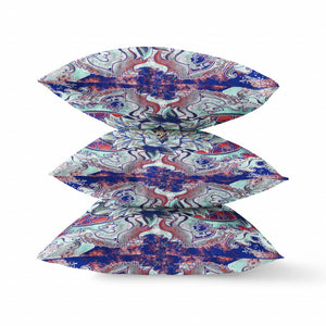 Homeroots 26" X 26" Electric Blue And Aqua Blown Seam Geometric Indoor Outdoor Throw Pillow   418115