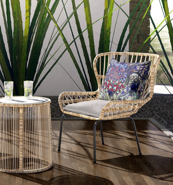 Homeroots 26" X 26" Electric Blue And Aqua Blown Seam Geometric Indoor Outdoor Throw Pillow   418115