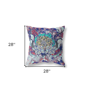 Homeroots 28" X 28" Electric Blue And Aqua Blown Seam Geometric Indoor Outdoor Throw Pillow   418116