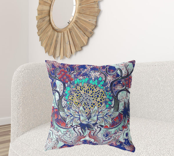 Homeroots 28" X 28" Electric Blue And Aqua Blown Seam Geometric Indoor Outdoor Throw Pillow   418116