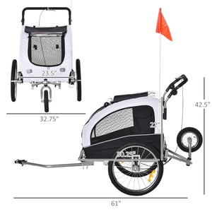 English Elm Aosom 2‑in‑1 Dog Bike Trailer & Pet Stroller with Canopy, Vent Roof, Storage Pockets, Steel Frame W2225P173805