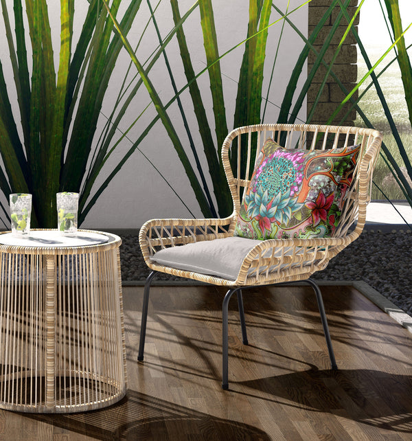 Homeroots 26" X 26" Green And Blue Blown Seam Geometric Indoor Outdoor Throw Pillow   418120