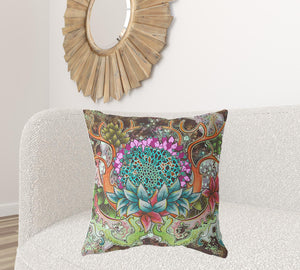 Homeroots 26" X 26" Green And Blue Blown Seam Geometric Indoor Outdoor Throw Pillow   418120