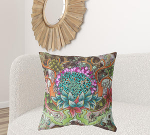 Homeroots 28" X 28" Green And Blue Blown Seam Geometric Indoor Outdoor Throw Pillow   418121