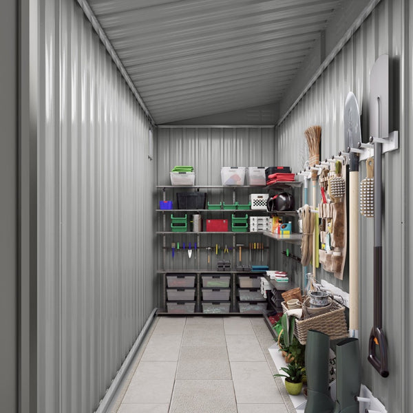 English Elm 4x9 Ft Galvanized Steel Lean-to Outdoor Storage Shed with Vented Sloped Roof and Windows W3213P417563