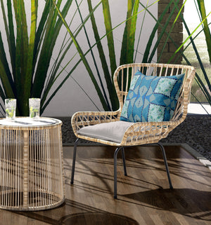 Homeroots 26" X 26" Aqua Blue Blown Seam Geometric Indoor Outdoor Throw Pillow   418135