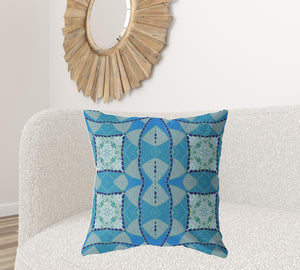 Homeroots 26" X 26" Aqua Blue Blown Seam Geometric Indoor Outdoor Throw Pillow   418135