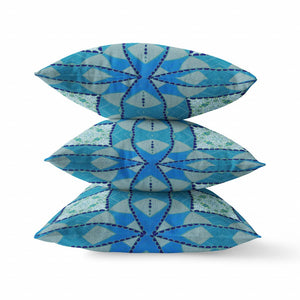 Homeroots 28" X 28" Aqua Blue Blown Seam Geometric Indoor Outdoor Throw Pillow   418136