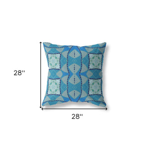 Homeroots 28" X 28" Aqua Blue Blown Seam Geometric Indoor Outdoor Throw Pillow   418136