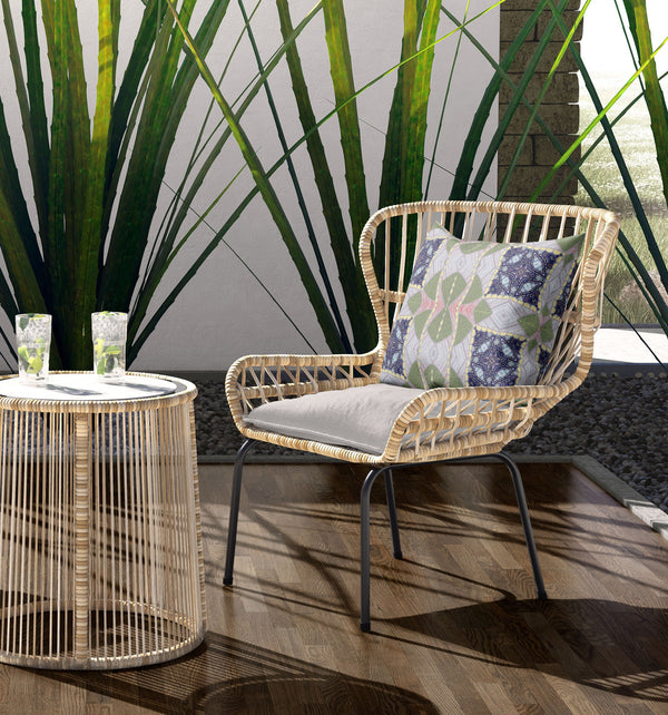 Homeroots 26" X 26" Green And Indigo Blown Seam Geometric Indoor Outdoor Throw Pillow   418155