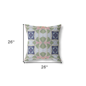 Homeroots 26" X 26" Green And Indigo Blown Seam Geometric Indoor Outdoor Throw Pillow   418155