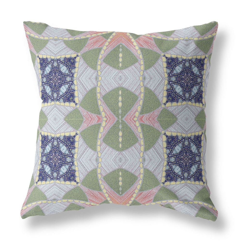 Homeroots 28" X 28" Green And Indigo Blown Seam Geometric Indoor Outdoor Throw Pillow   418156