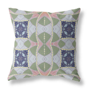 Homeroots 28" X 28" Green And Indigo Blown Seam Geometric Indoor Outdoor Throw Pillow   418156