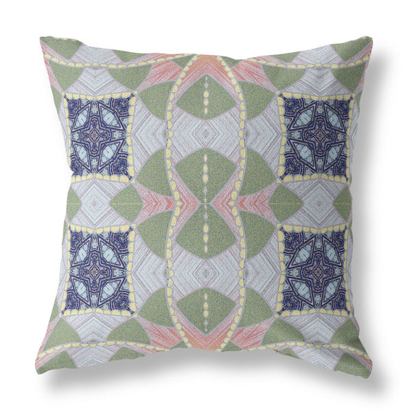Homeroots 28" X 28" Green And Indigo Blown Seam Geometric Indoor Outdoor Throw Pillow   418156