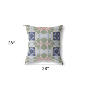 Homeroots 28" X 28" Green And Indigo Blown Seam Geometric Indoor Outdoor Throw Pillow   418156