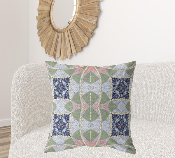 Homeroots 28" X 28" Green And Indigo Blown Seam Geometric Indoor Outdoor Throw Pillow   418156