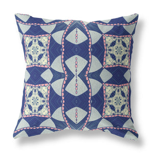 Homeroots 26" X 26" Indigo And Pink Blown Seam Geometric Indoor Outdoor Throw Pillow   418160