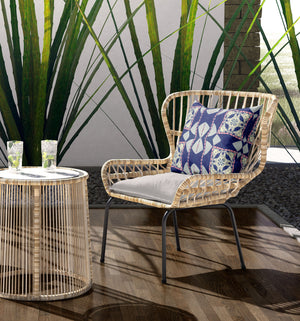 Homeroots 26" X 26" Indigo And Pink Blown Seam Geometric Indoor Outdoor Throw Pillow   418160