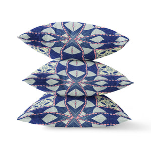 Homeroots 28" X 28" Indigo And Pink Blown Seam Geometric Indoor Outdoor Throw Pillow   418161