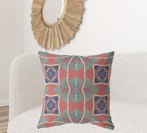 Homeroots 28" X 28" Red And Indigo Blown Seam Geometric Indoor Outdoor Throw Pillow   418181