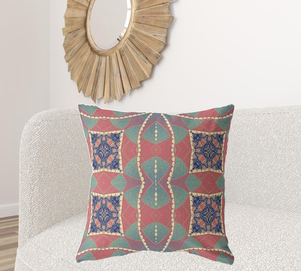 Homeroots 28" X 28" Red And Indigo Blown Seam Geometric Indoor Outdoor Throw Pillow   418181