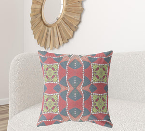 Homeroots 28" X 28" Red And Gray Blown Seam Geometric Indoor Outdoor Throw Pillow   418196