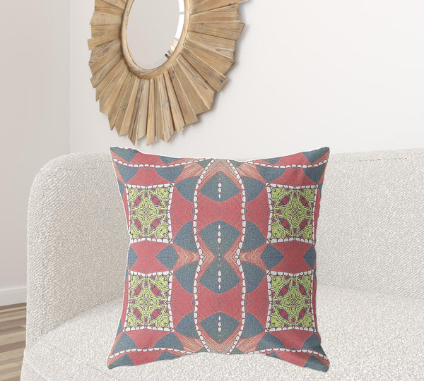 Homeroots 28" X 28" Red And Gray Blown Seam Geometric Indoor Outdoor Throw Pillow   418196