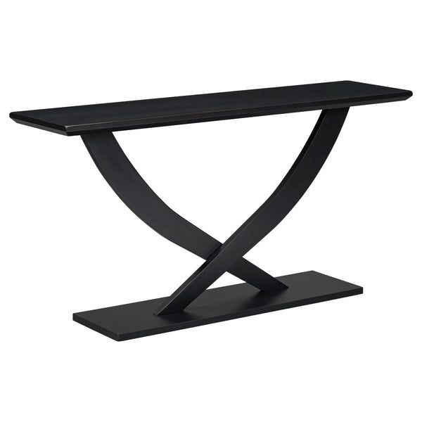 English Elm Mirod 57 Inch Acacia Veneer Console Table with Cross Leg Base for Entryway Black N760P214643B