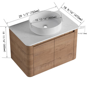 English Elm 30'' Wall-Mounted Bathroom Vanity With Ceramic Vessel Sink & Soft-Close Doors For Modern Spaces W999S00387