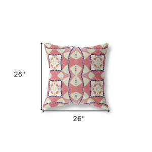 Homeroots 26" X 26" Red And White Blown Seam Geometric Indoor Outdoor Throw Pillow   418200