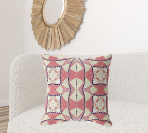 Homeroots 26" X 26" Red And White Blown Seam Geometric Indoor Outdoor Throw Pillow   418200