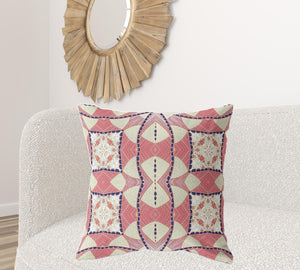 Homeroots 28" X 28" Red And White Blown Seam Geometric Indoor Outdoor Throw Pillow   418201