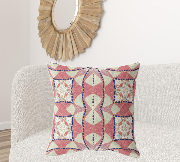 Homeroots 28" X 28" Red And White Blown Seam Geometric Indoor Outdoor Throw Pillow   418201