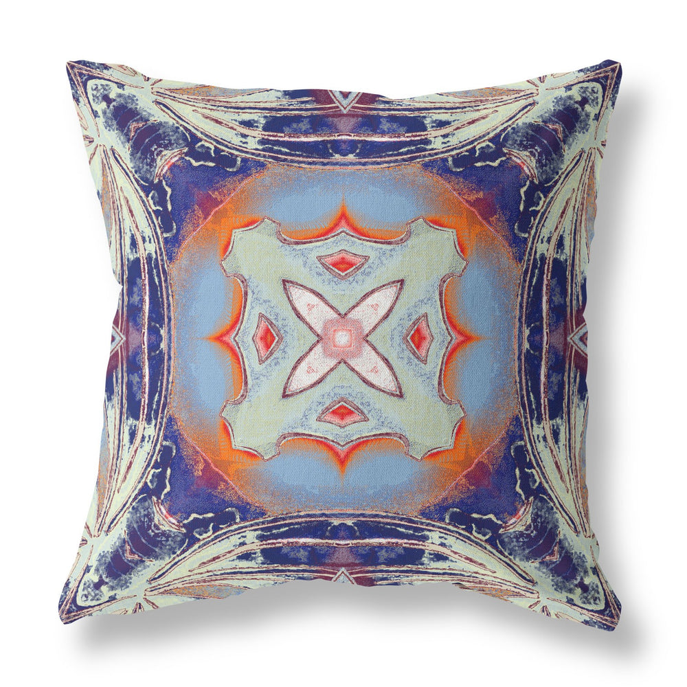 Homeroots 26" X 26" Cream And Orange Blown Seam Geometric Indoor Outdoor Throw Pillow   418215