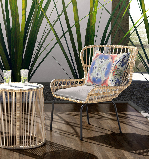 Homeroots 28" X 28" Cream And Blue Blown Seam Geometric Indoor Outdoor Throw Pillow   418221